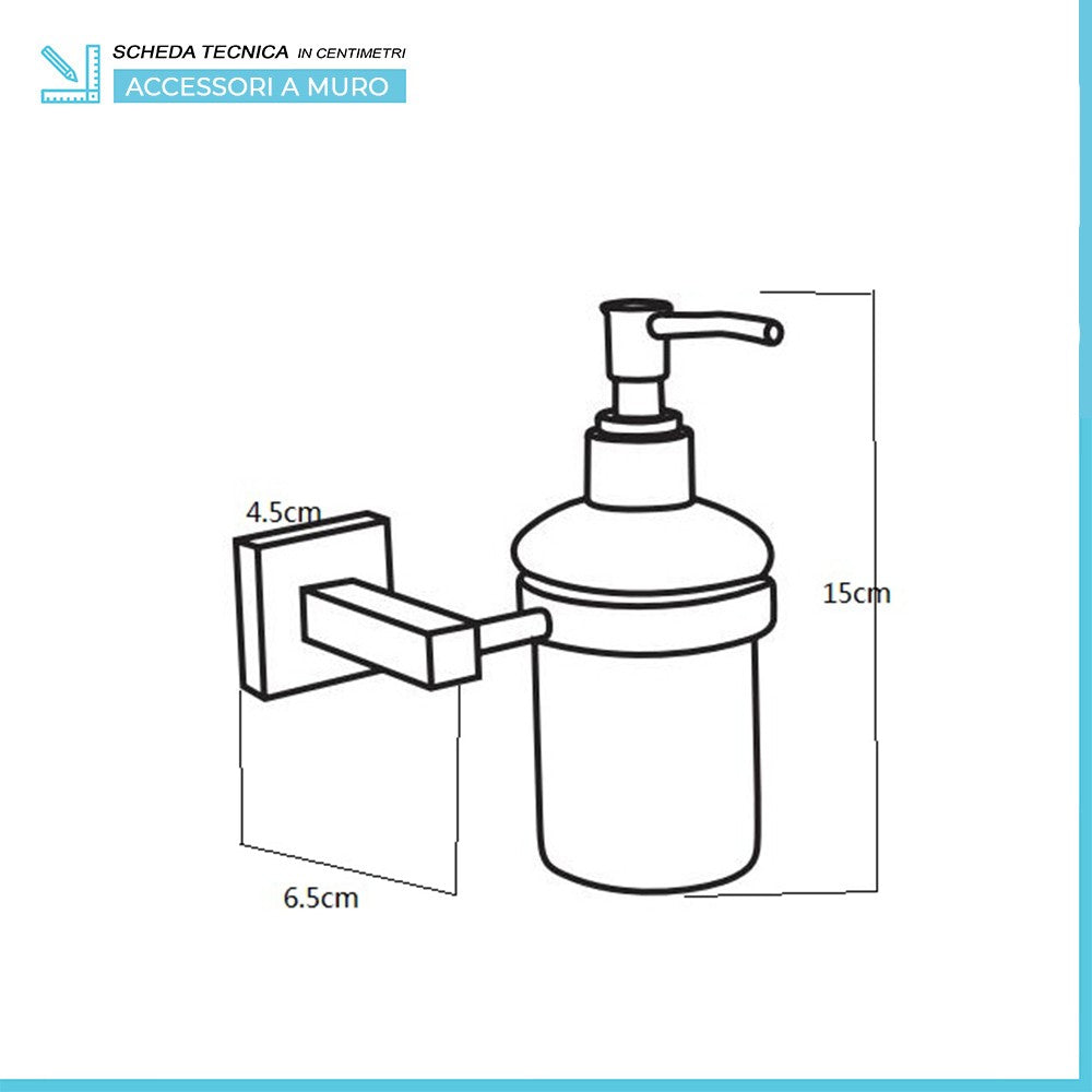 Dispenser sapone liquido in acciaio nero opaco e vetro satinato a parete Levante