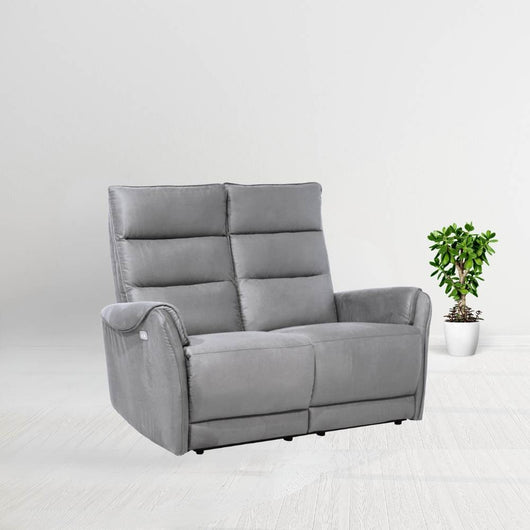 Divano 2 posti 2 recliner elettrici effetto nabuk grigio chiaro Thun