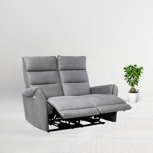 Divano 2 posti 2 recliner elettrici effetto nabuk grigio chiaro Thun