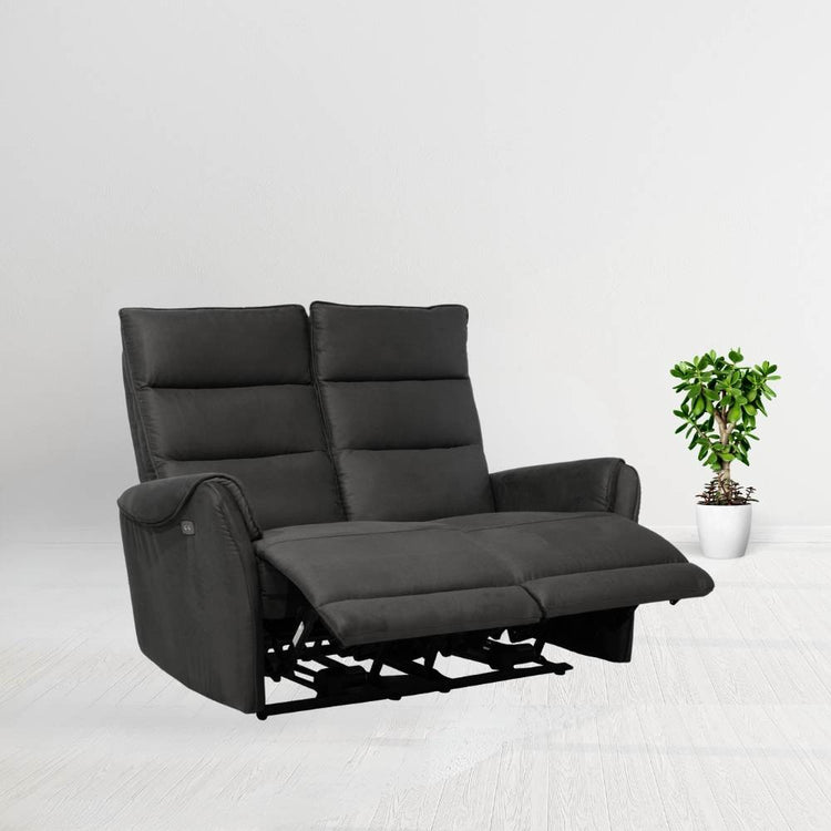 Divano 2 posti 2 recliner elettrici effetto nabuk grigio Thun