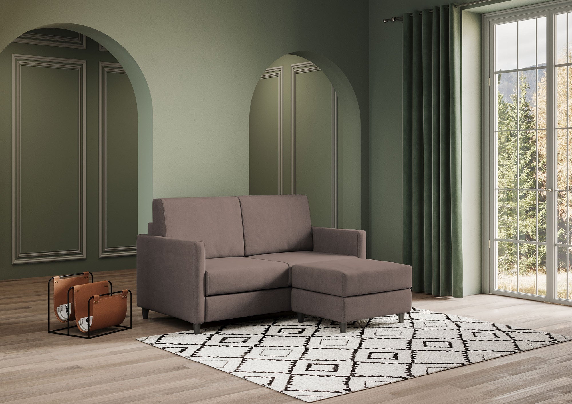 Divano 2 Posti con Pouf 158x145x85 cm Karay in Tessuto Talpa