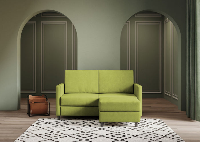 Divano 2 Posti con Pouf 158x145x85 cm Karay in Tessuto Verde