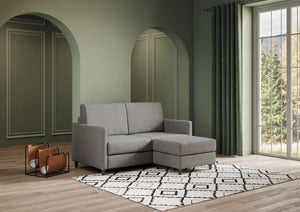 Divano 2 Posti con Pouf 158x145x85 cm Karay in Tessuto Grigio