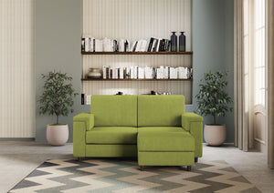 Divano 2 Posti con Pouf 168x145x85 cm Marrak in Tessuto Verde