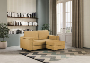 Divano 2 Posti con Pouf 148x155x85 cm Marrak in Tessuto Ocra