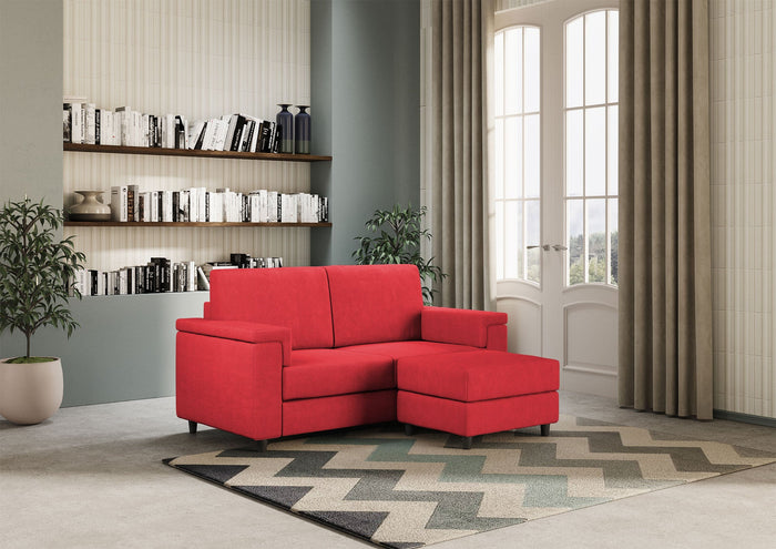 Divano 2 Posti con Pouf 148x155x85 cm Marrak in Tessuto Rosso