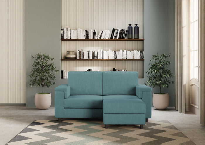 Divano 2 Posti con Pouf 148x155x85 cm Marrak in Tessuto Petrolio