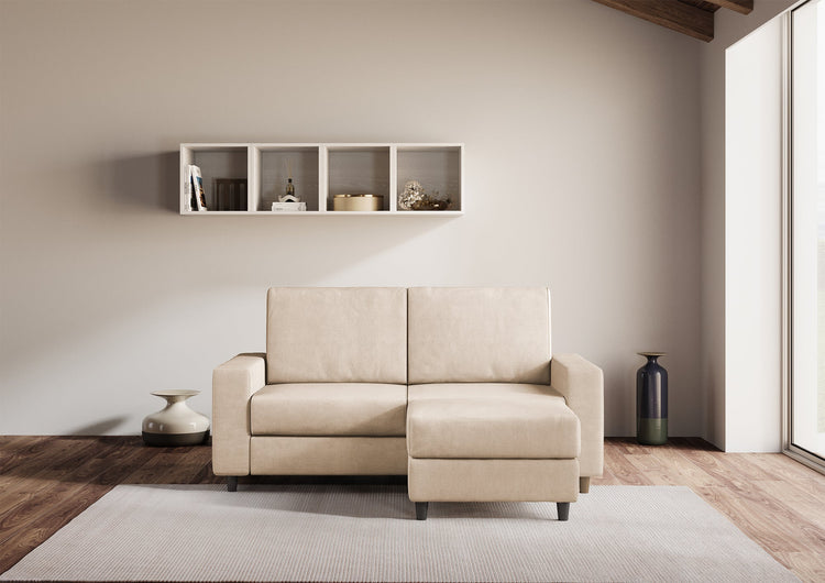 Divano 2 Posti con Pouf 168x145x85 cm Sakar in Tessuto Beige