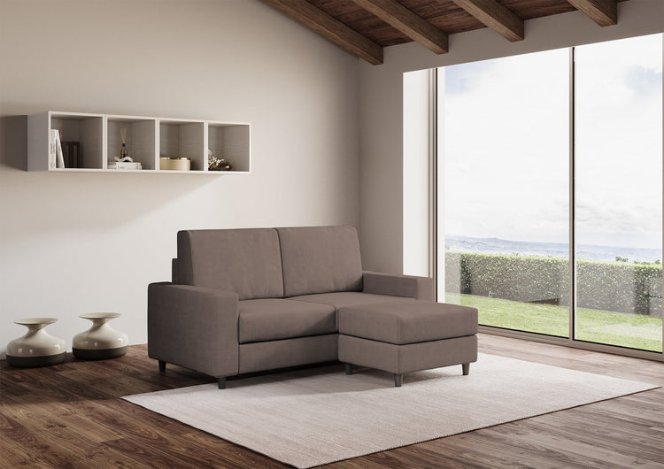 Divano 2 Posti con Pouf 148x155x85 cm Sakar in Tessuto Talpa