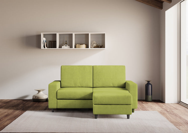 Divano 2 Posti con Pouf 148x155x85 cm Sakar in Tessuto Verde