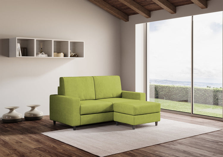 Divano 2 Posti con Pouf 148x155x85 cm Sakar in Tessuto Verde