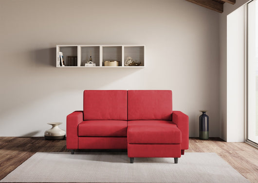 Divano 2 Posti con Pouf 148x155x85 cm Sakar in Tessuto Rosso