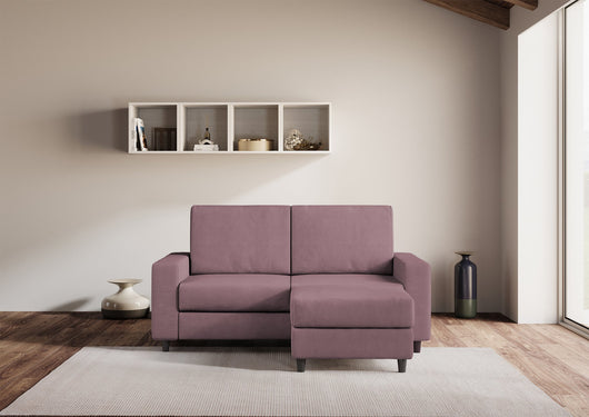 Divano 2 Posti con Pouf 148x155x85 cm Sakar in Tessuto Prugna