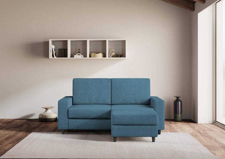 Divano 2 Posti con Pouf 148x155x85 cm Sakar in Tessuto Avio