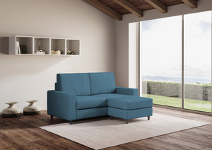 Divano 2 Posti con Pouf 148x155x85 cm Sakar in Tessuto Avio