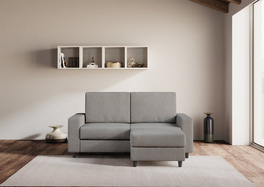 Divano 2 Posti con Pouf 148x155x85 cm Sakar in Tessuto Grigio