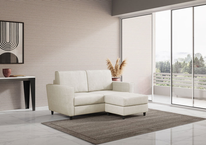 Divano 2 Posti con Pouf 152x155x85 cm Yasel in Tessuto Latte