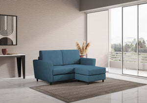 Divano 2 Posti con Pouf 152x155x85 cm Yasel in Tessuto Avio