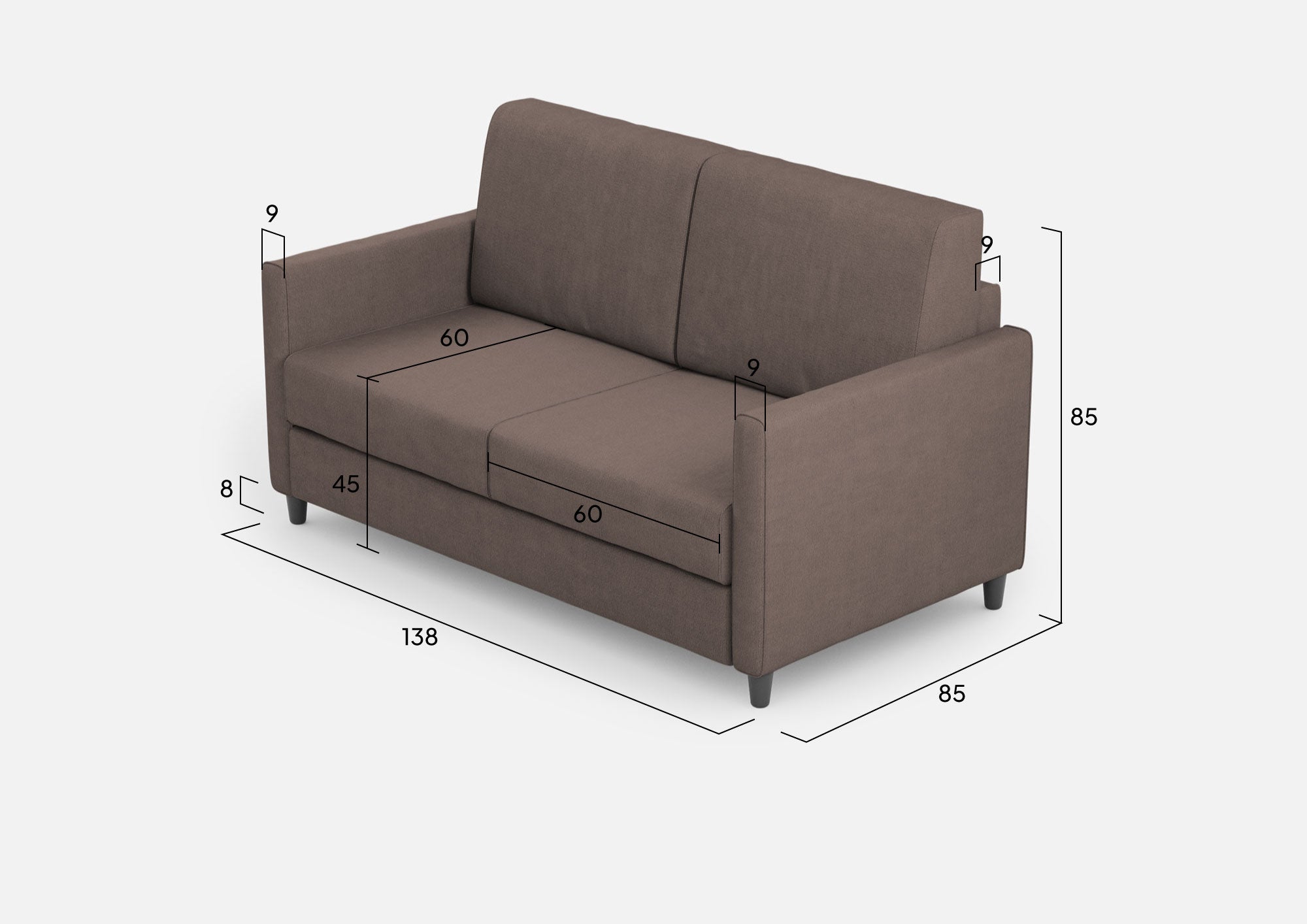 Divano 2 Posti 138x85x85 cm Karay in Tessuto Talpa