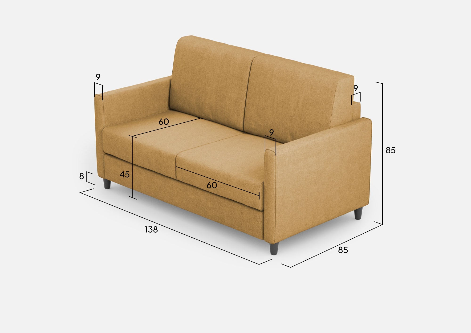 Divano 2 Posti 138x85x85 cm Karay in Tessuto Ocra