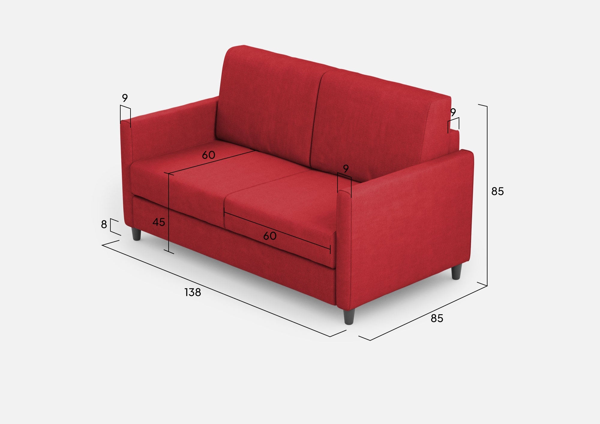 Divano 2 Posti 138x85x85 cm Karay in Tessuto Rosso