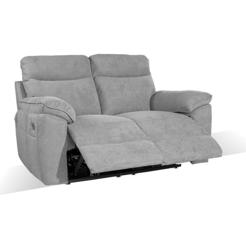 Divano 2 posti recliner elettrico tessuto grigio Boston 160x100x102H