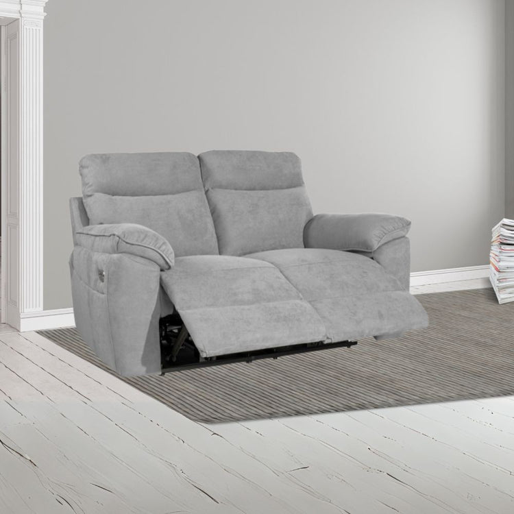 Divano 2 posti recliner elettrico tessuto grigio Boston 160x100x102H