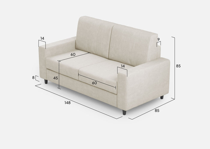 Divano 2 Posti 148x85x85 cm Sakar in Tessuto Latte