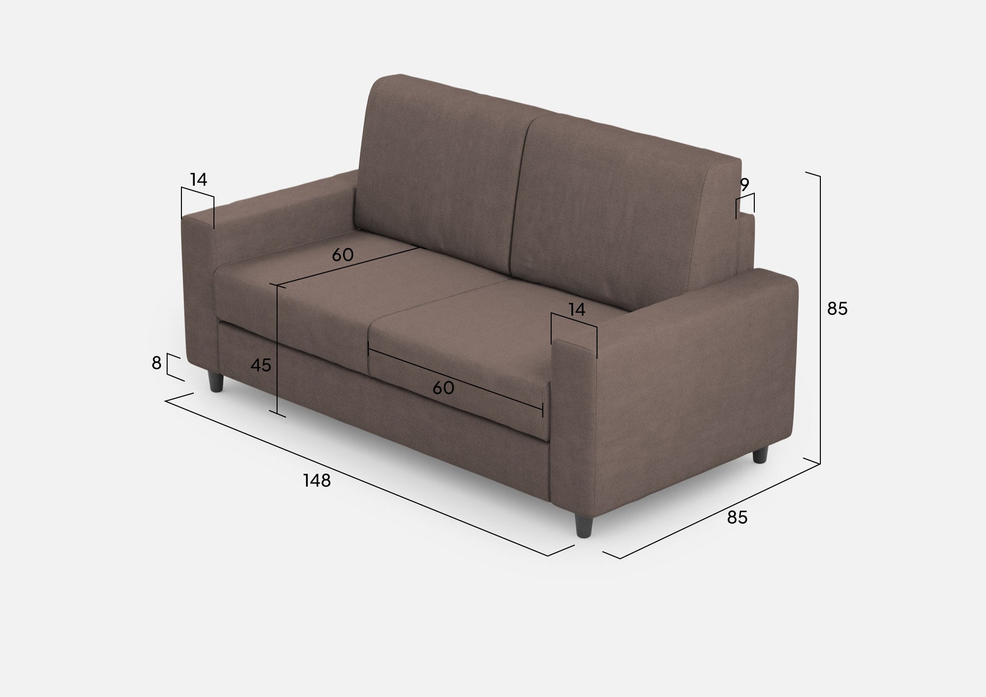 Divano 2 Posti 168x85x85 cm Sakar in Tessuto Talpa