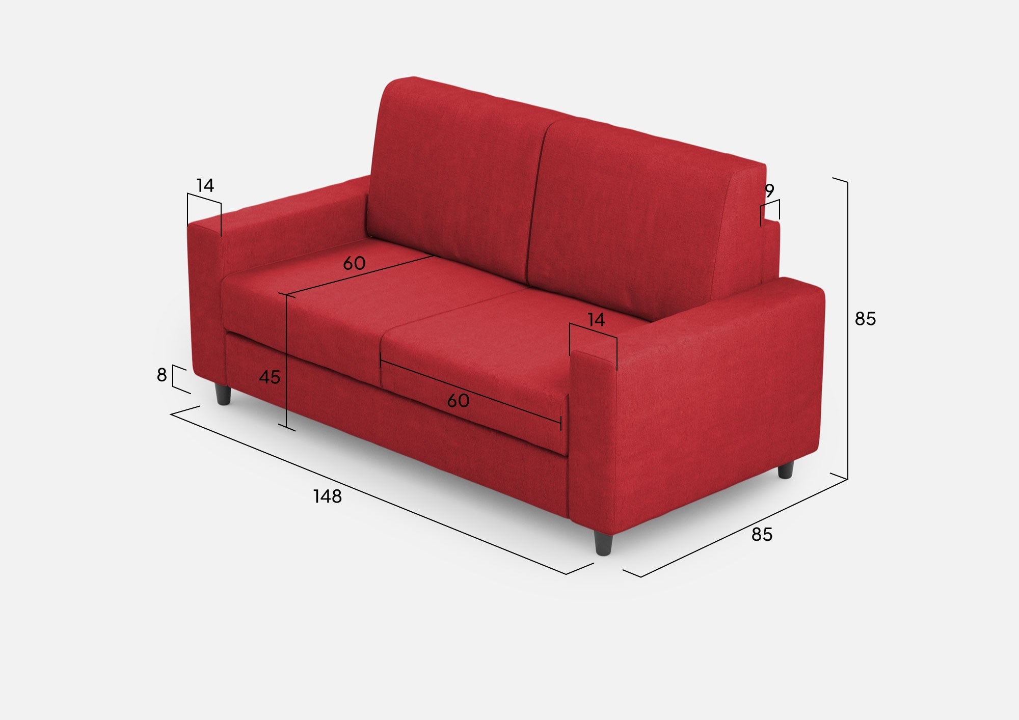 Divano 2 Posti 168x85x85 cm Sakar in Tessuto Rosso