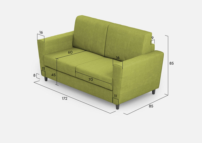 Divano 2 Posti 152x85x85 cm Yasel in Tessuto Verde