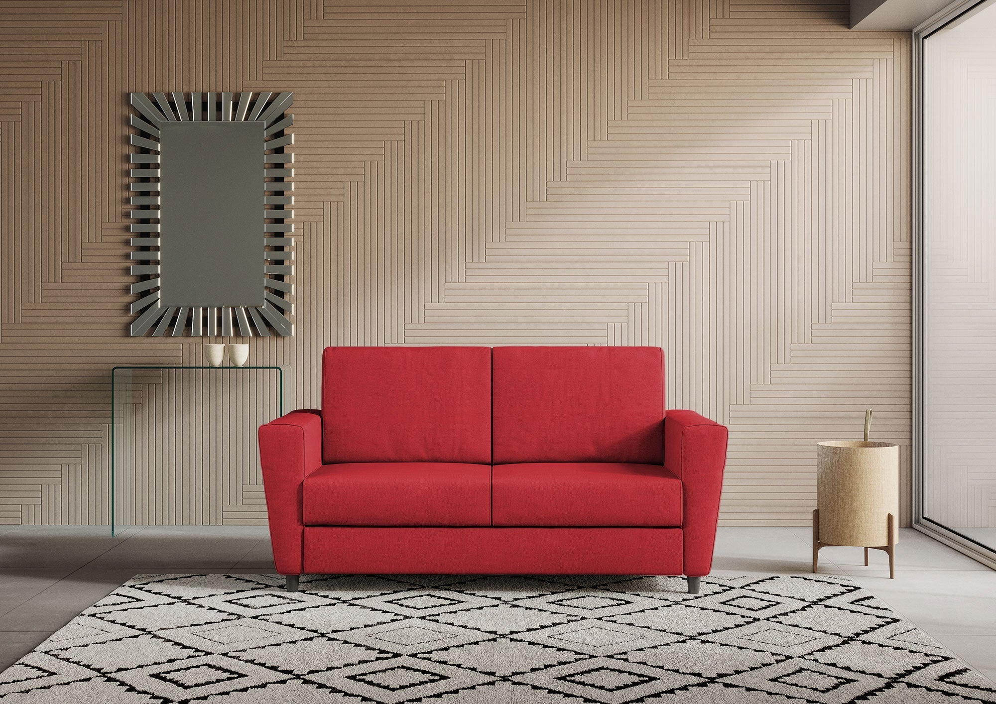 Divano 2 Posti 152x85x85 cm Yasel in Tessuto Rosso