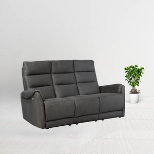 Divano 3 posti 2 recliner elettrici effetto nabuk grigio Thun