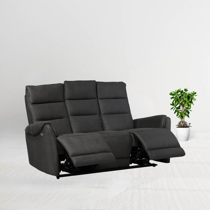 Divano 3 posti 2 recliner elettrici effetto nabuk grigio Thun