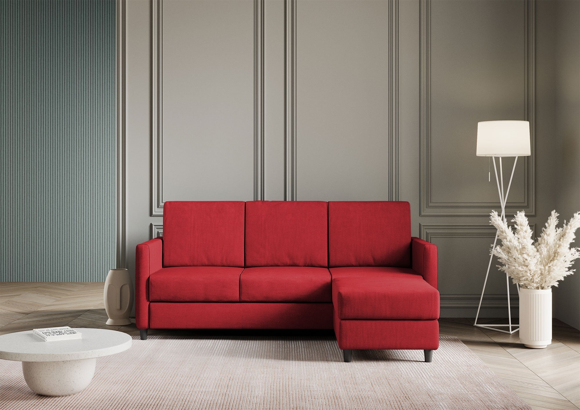 Divano 3 Posti con Pouf 198x155x85 cm Karay in Tessuto Rosso