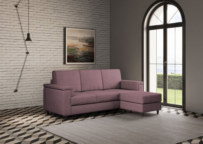 Divano 3 Posti con Pouf 208x155x85 cm Marrak in Tessuto Prugna