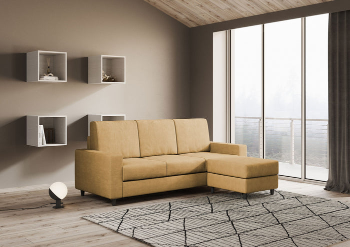 Divano 3 Posti con Pouf 208x155x85 cm Sakar in Tessuto Ocra