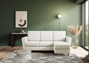 Divano 3 Posti con Pouf 212x155x85 cm Yasel in Tessuto Latte