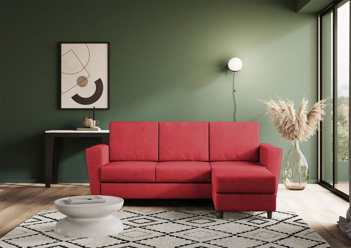 Divano 3 Posti con Pouf 212x155x85 cm Yasel in Tessuto Rosso