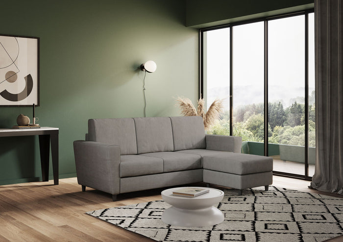 Divano 3 Posti con Pouf 212x155x85 cm Yasel in Tessuto Grigio