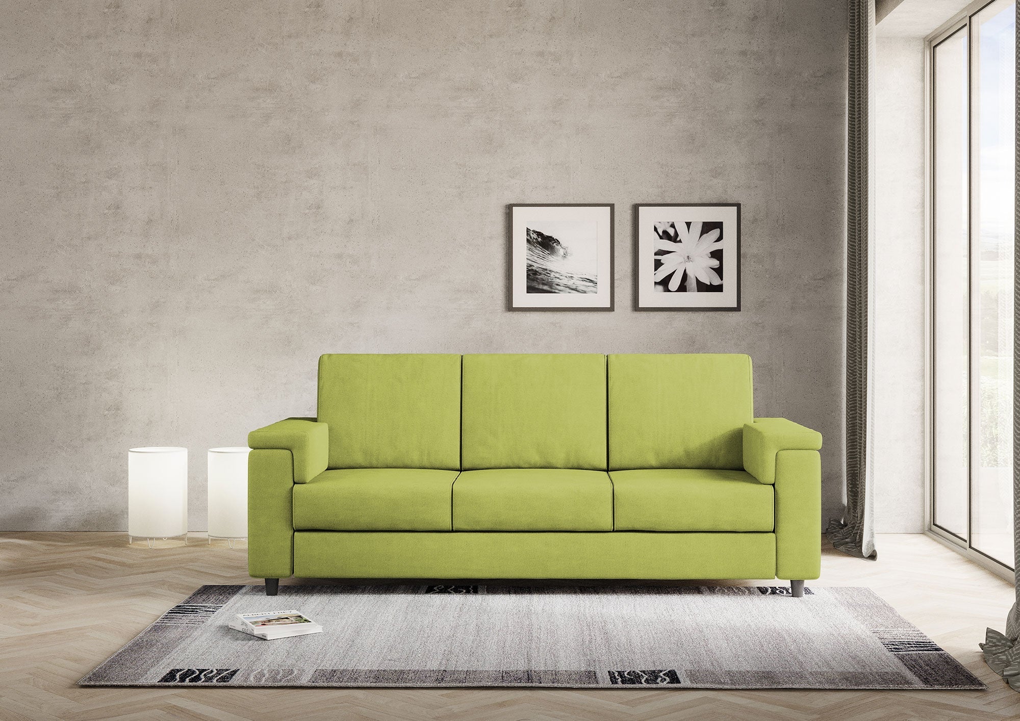 Divano 3 Posti 208x85x85 cm Marrak in Tessuto Verde