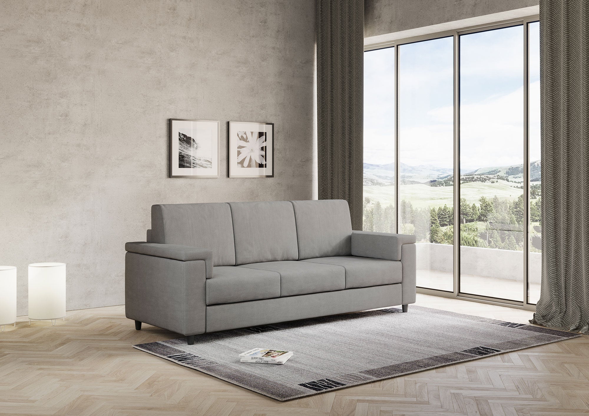 Divano 3 Posti 208x85x85 cm Marrak in Tessuto Grigio