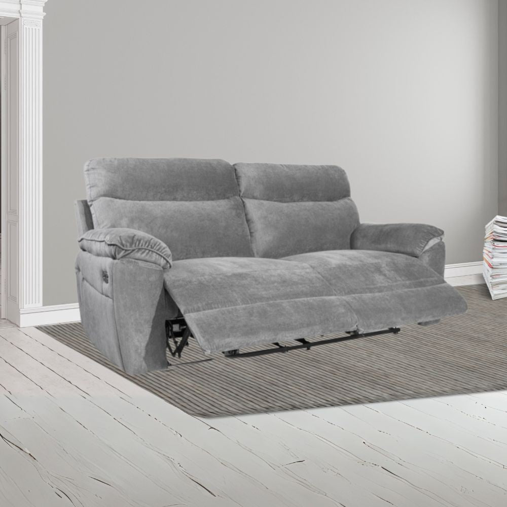 Divano 3 posti recliner elettrico tessuto grigio Boston 200x100x102H