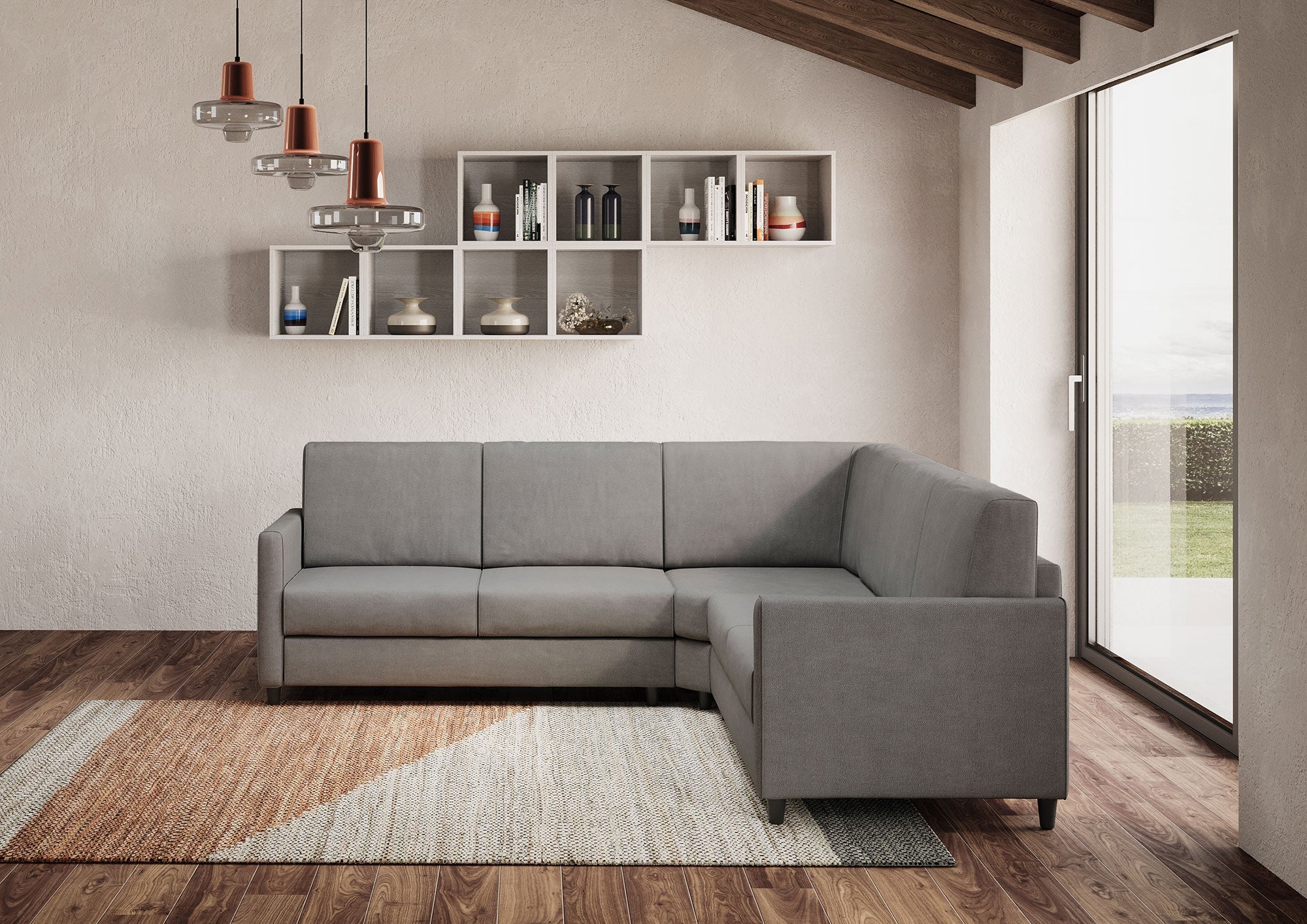 Divano Angolare 5 Posti 241x241x85 cm Karay in Tessuto Grigio