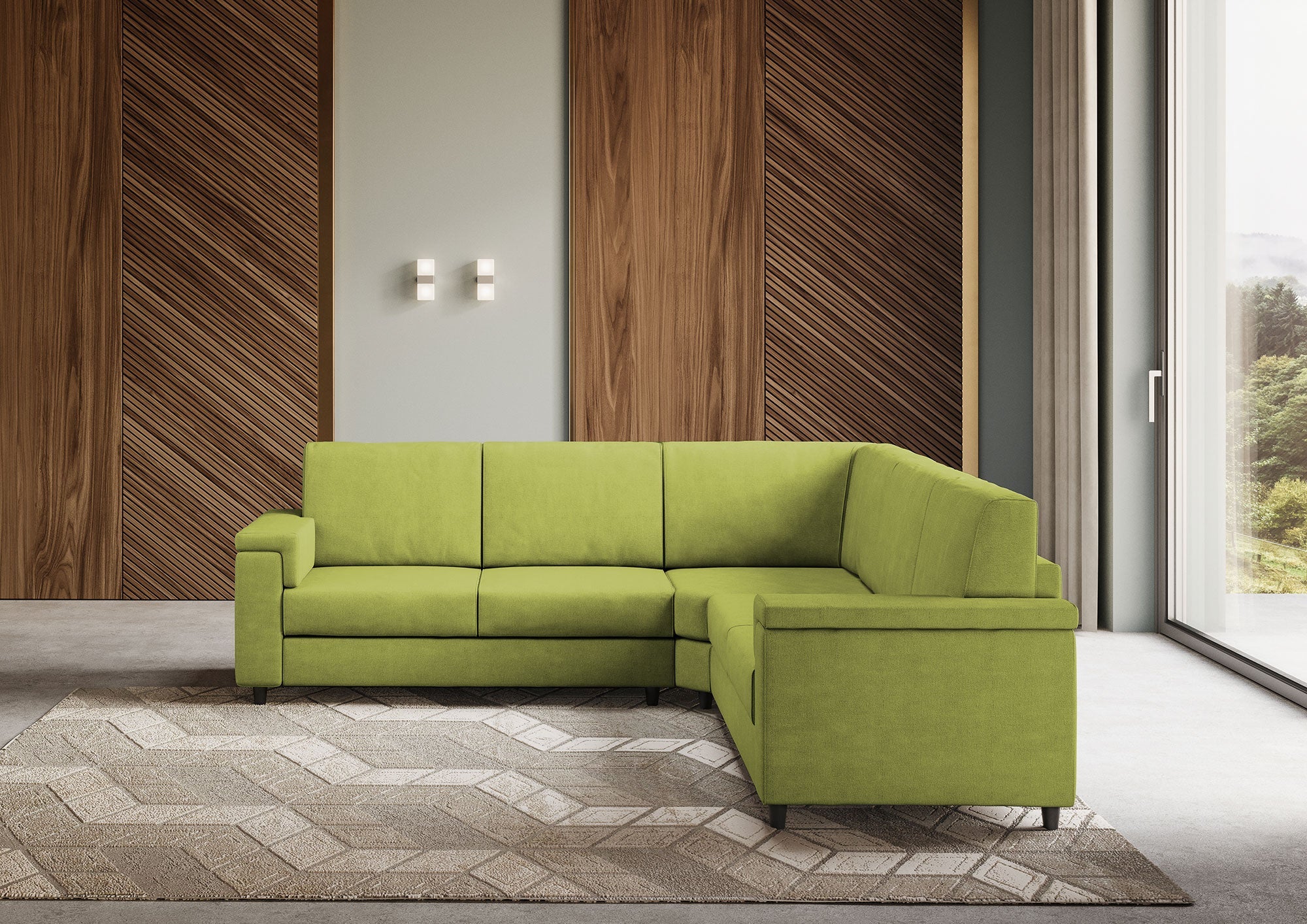 Divano Angolare 5 Posti 246x246x85 cm Marrak in Tessuto Verde