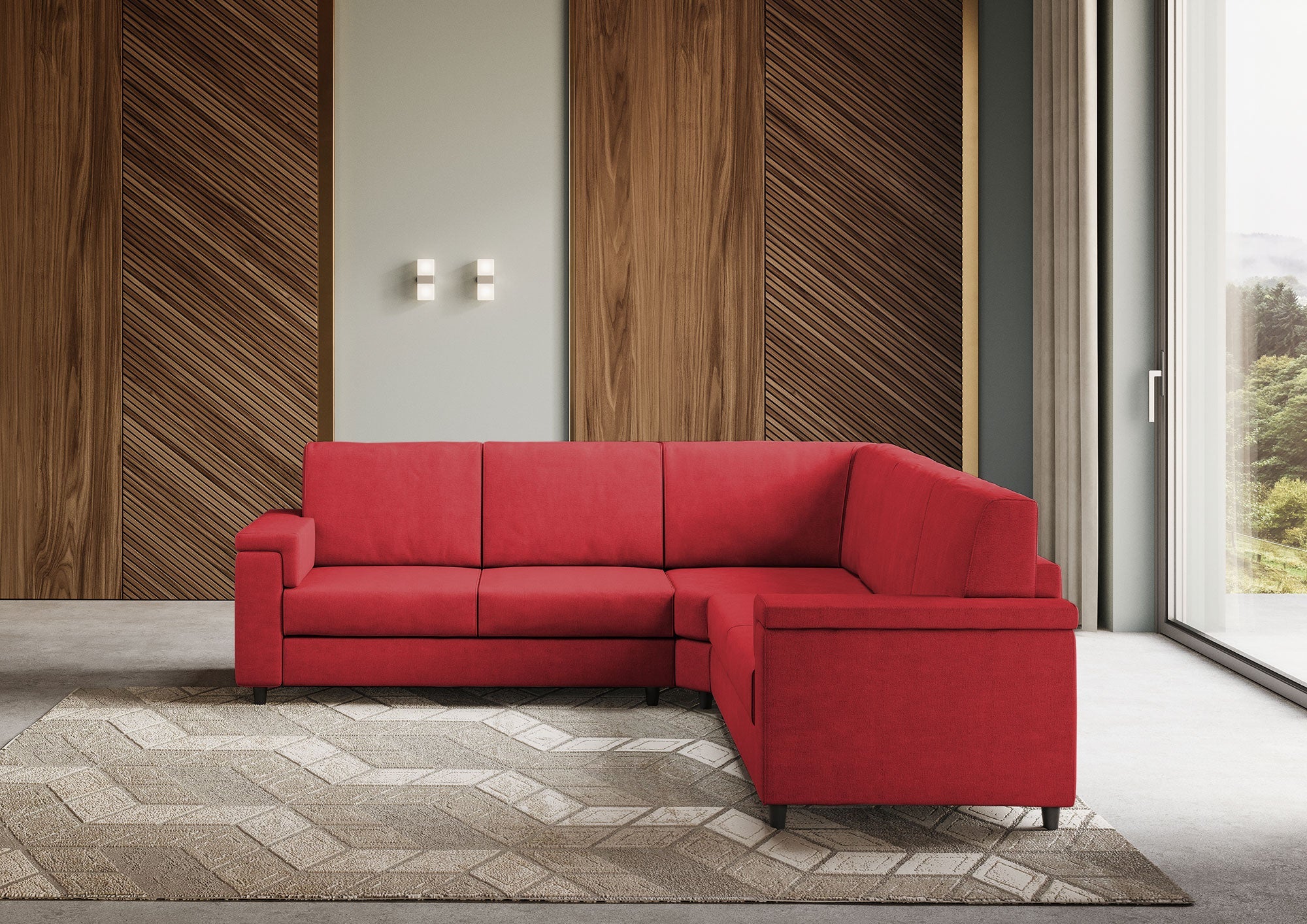 Divano Angolare 5 Posti 226x226x85 cm Marrak in Tessuto Rosso