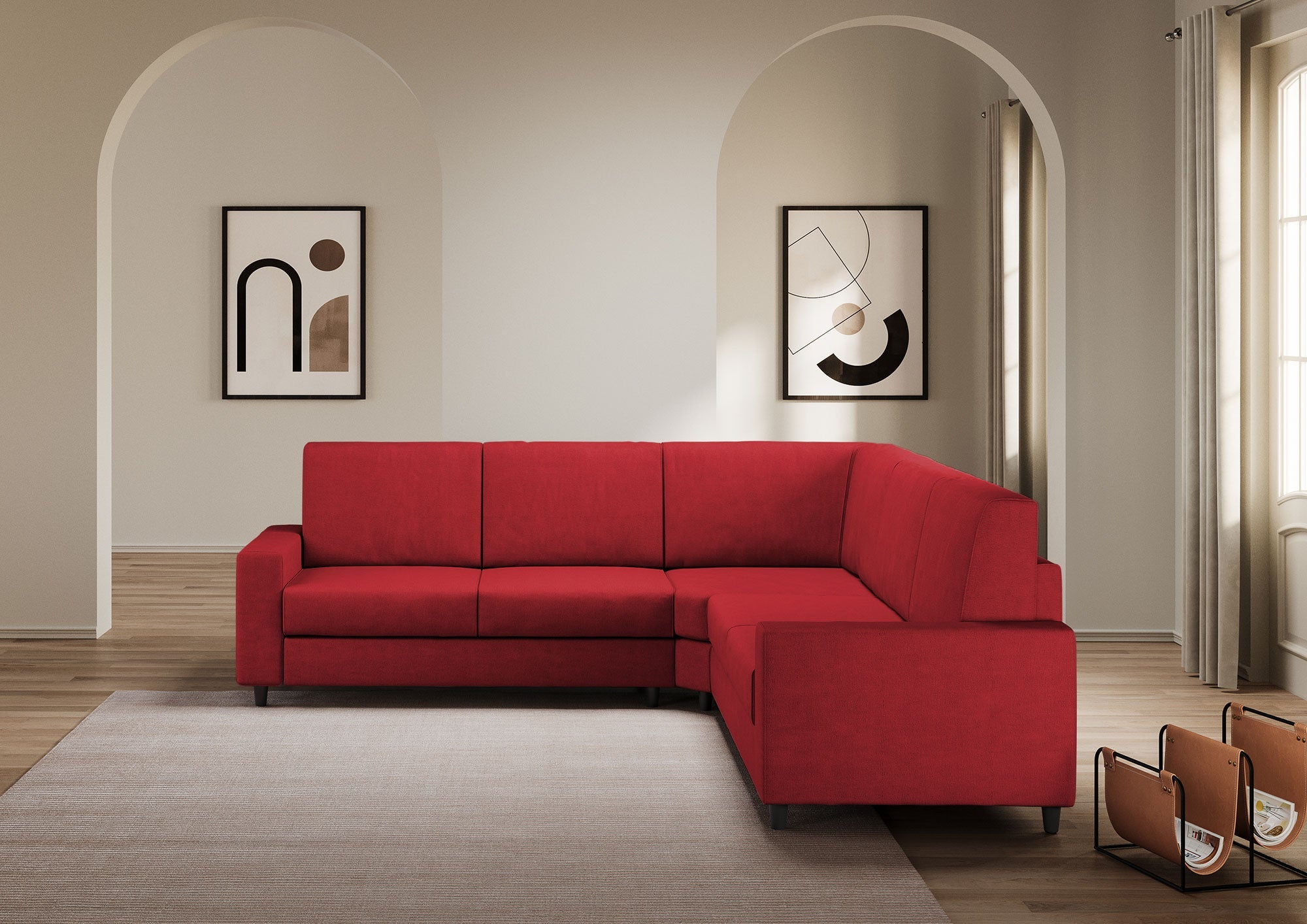 Divano Angolare 5 Posti 246x246x85 cm Sakar in Tessuto Rosso