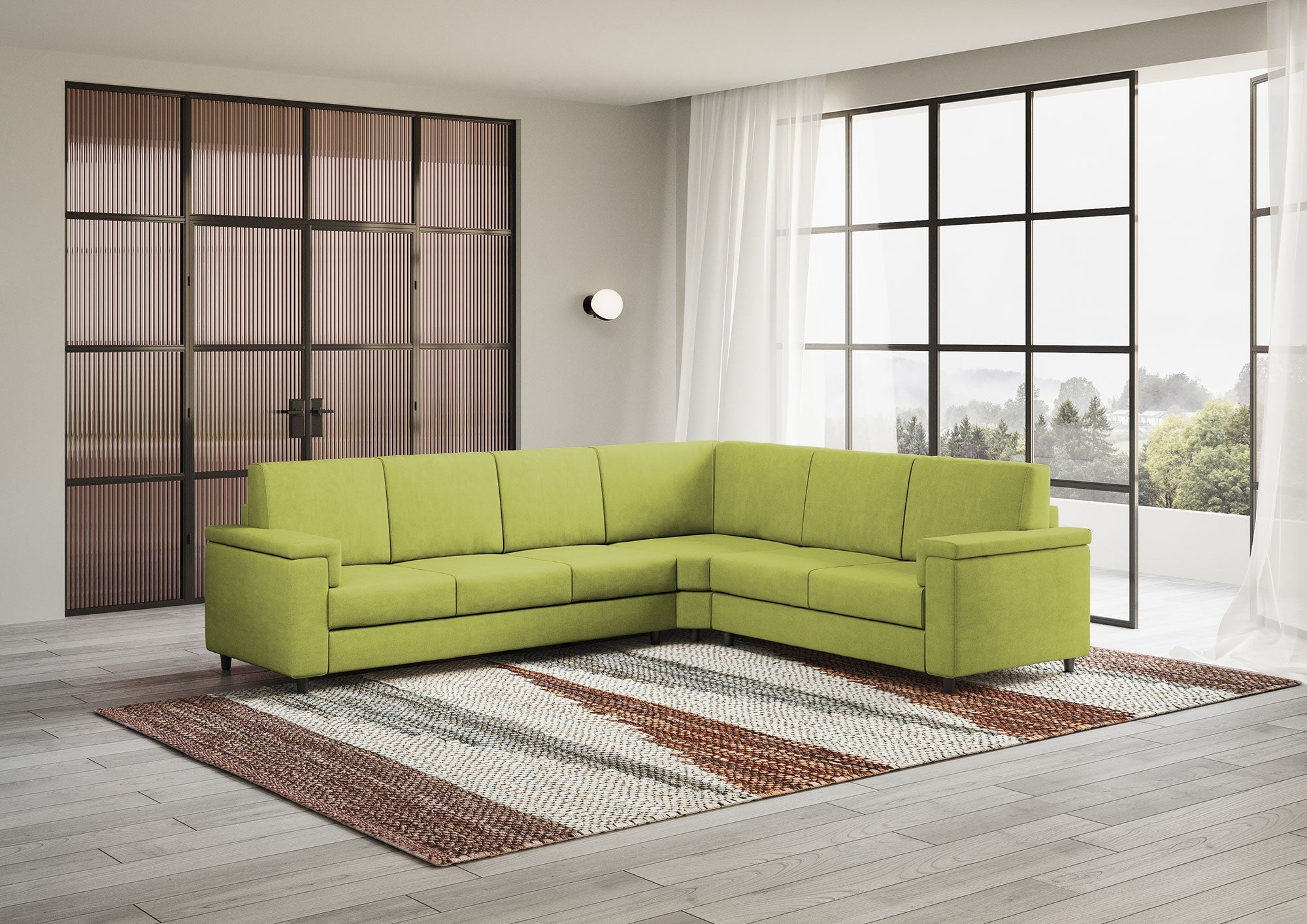 Divano Angolare 6 Posti 286x246x85 cm Marrak in Tessuto Verde