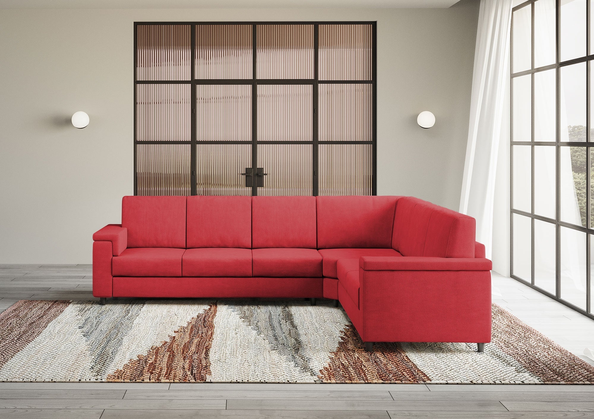 Divano Angolare 6 Posti 286x226x85 cm Marrak in Tessuto Rosso