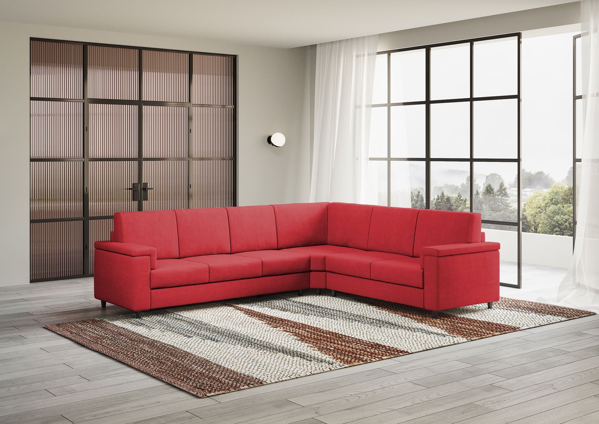 Divano Angolare 6 Posti 286x226x85 cm Marrak in Tessuto Rosso